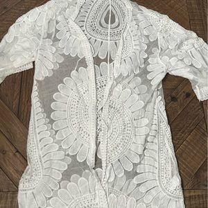 White lace bathing suit cover up